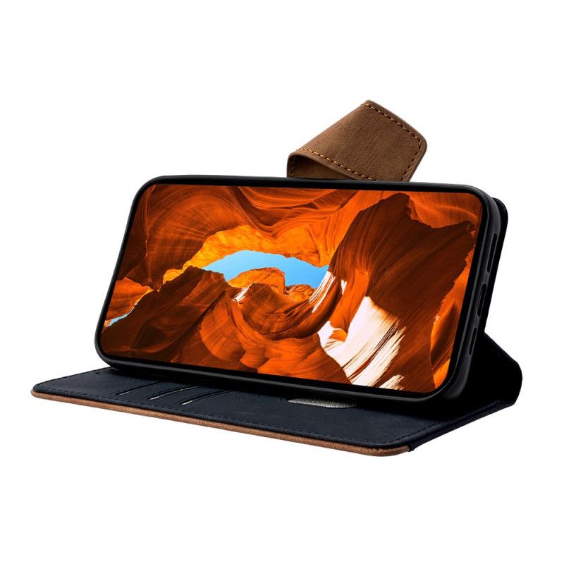 Flip Cover Xiaomi Redmi Note 14 Pro 4g Rfid-blokerende Tofarvet Ruskindseffekt