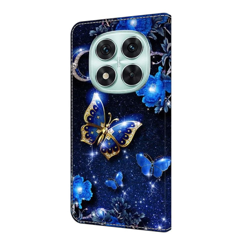 Flip Cover Xiaomi Redmi Note 14 Pro 4g Skinnende Sommerfugle