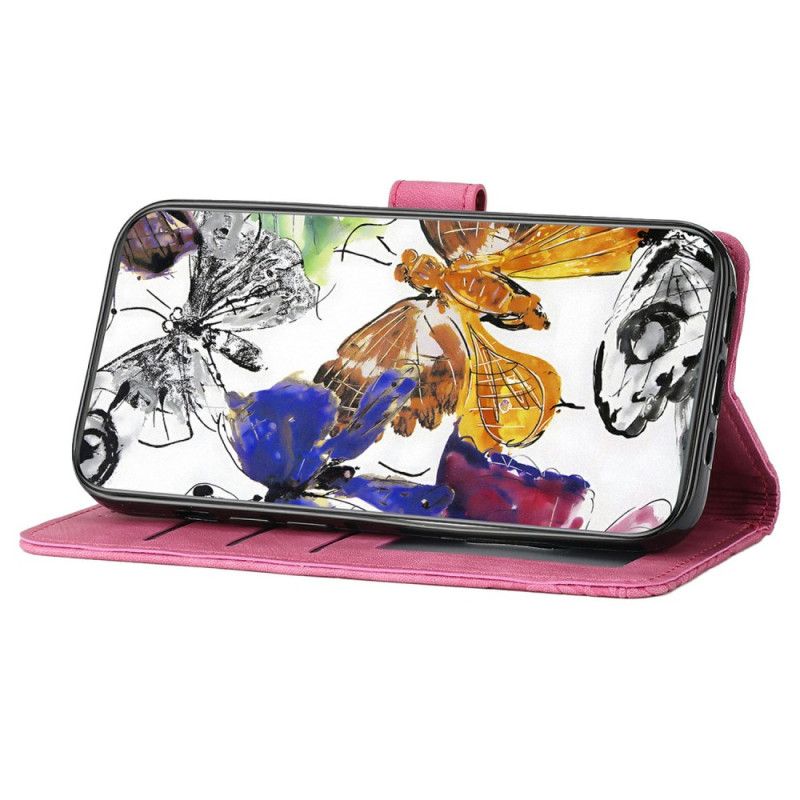 Flip Cover Xiaomi Redmi Note 14 Pro 4g Sommerfugle Med Ruskindseffekt