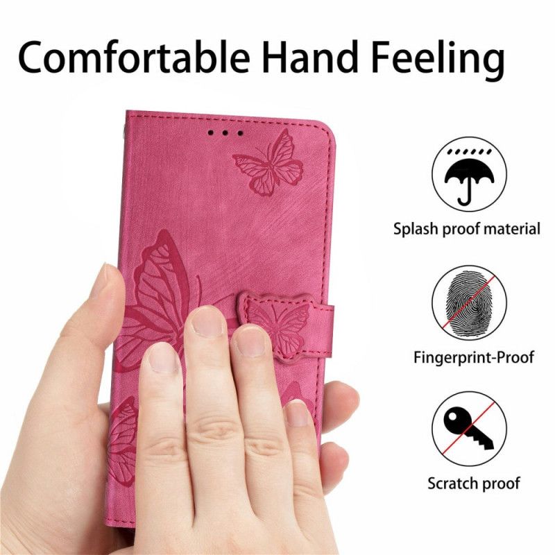 Flip Cover Xiaomi Redmi Note 14 Pro 4g Sommerfugle Med Ruskindseffekt