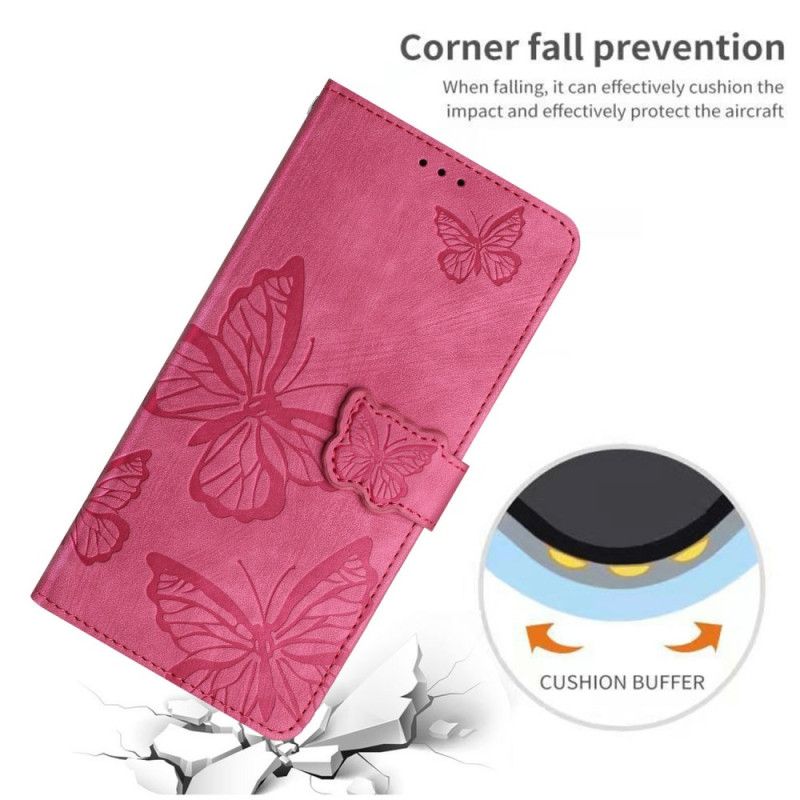 Flip Cover Xiaomi Redmi Note 14 Pro 4g Sommerfugle Med Ruskindseffekt