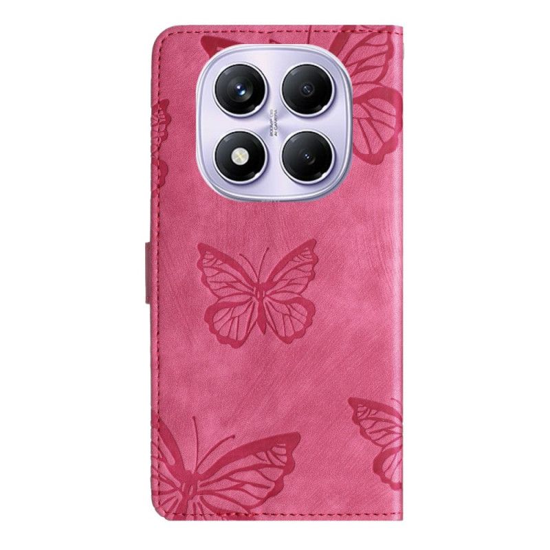 Flip Cover Xiaomi Redmi Note 14 Pro 4g Sommerfugle Med Ruskindseffekt