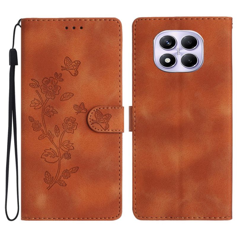 Læder Cover Xiaomi Redmi Note 14 Pro 4g Blomster- Og Sommerfugledesign