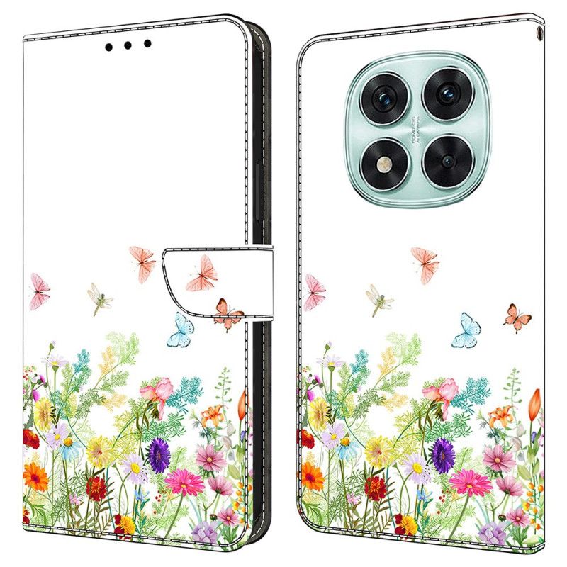 Læder Cover Xiaomi Redmi Note 14 Pro 4g Telefon Etui Blomstrende Marker