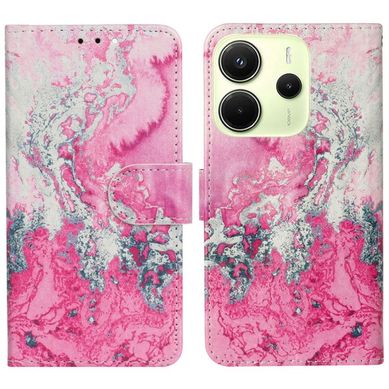 Læder Cover Xiaomi Redmi Note 14 Pro 4g Telefon Etui Lyserød Marmor