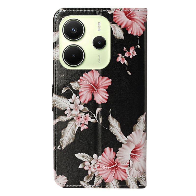 Læder Cover Xiaomi Redmi Note 14 Pro 4g Telefon Etui Rhododendroner
