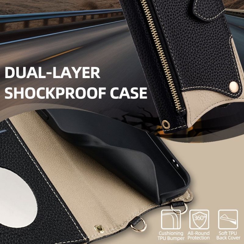 Læder Cover Xiaomi Redmi Note 14 Pro 4g Telefon Etui Tofarvet Pung Med Kæde