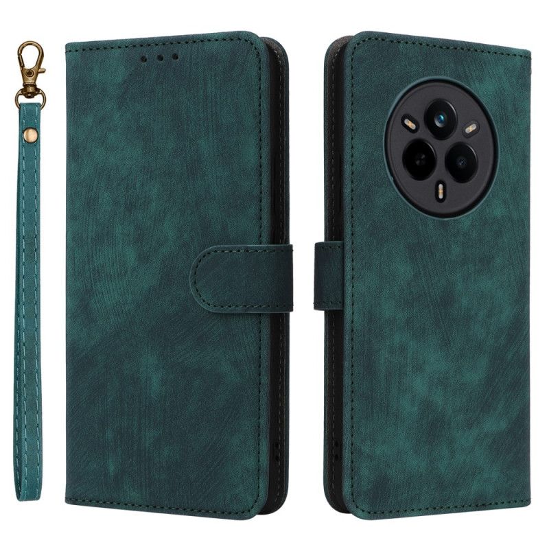 Flip Cover Realme 14 Pro 5g Rfid-beskyttelse Med Ruskindseffekt Og Rem