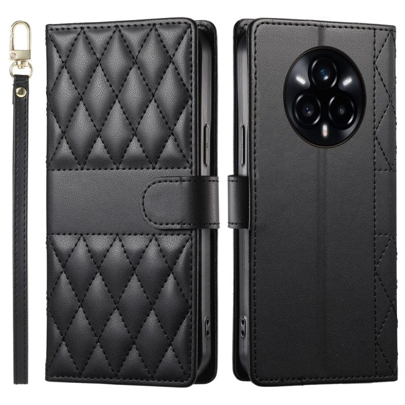 Læder Cover Realme 14 Pro 5g Telefon Etui Quiltet Design Med Rem Og Skulderrem