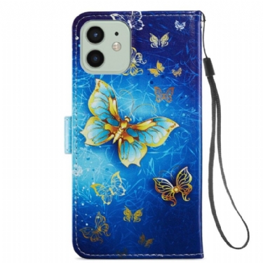 Flip Cover iPhone 12 / 12 Pro Gylden Sommerfugl