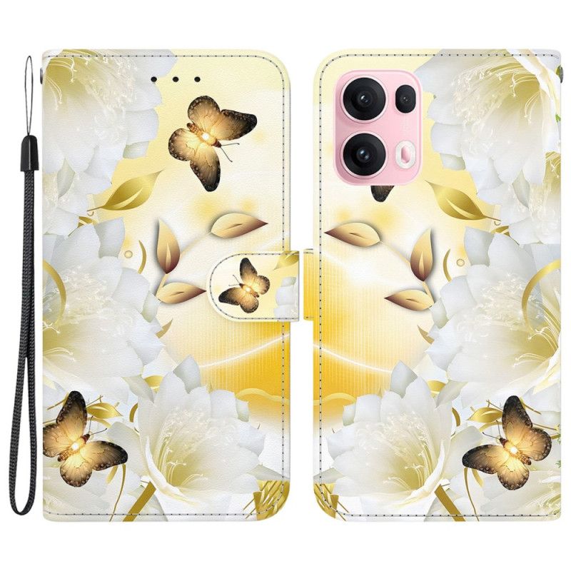 Flip Cover Oppo Reno 13 Pro 5g Hvide Sommerfugle Og Hvide Blomster