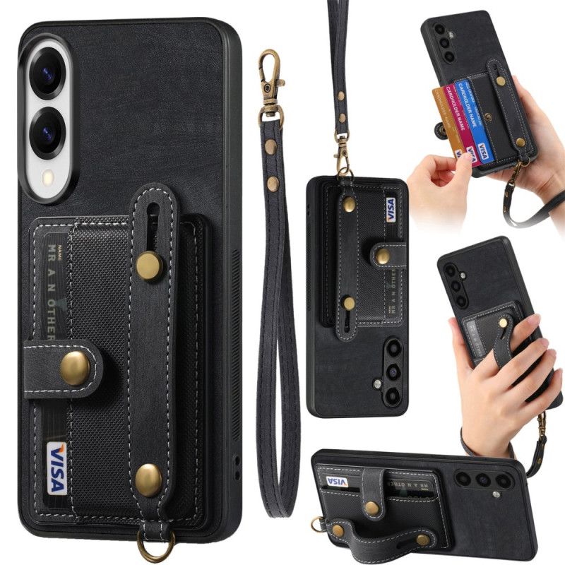 Cover Samsung Galaxy S25 5g Edge Retro Kortholder Og Håndledsrem