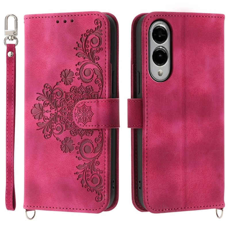 Flip Cover Til Samsung Galaxy S25 5g Edge Blomstermønster Og Stropper