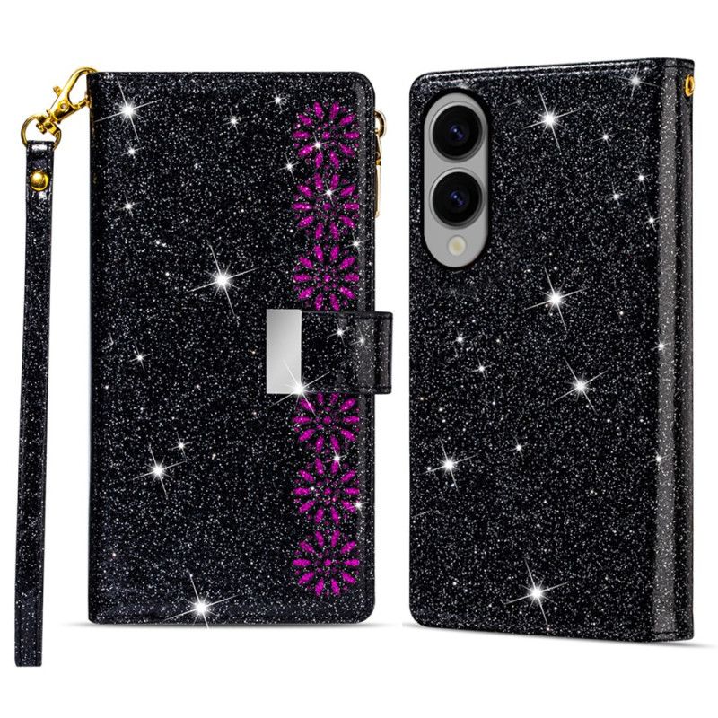 Flip Cover Til Samsung Galaxy S25 5g Edge Pung Med Pailletteremme