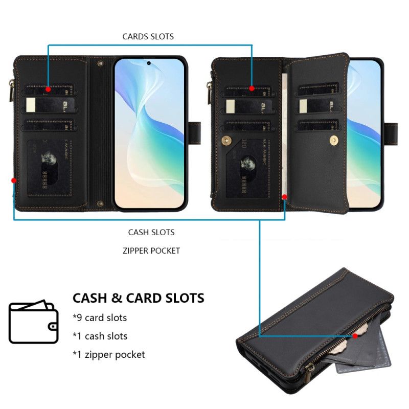 Læder Cover Samsung Galaxy S25 5g Edge Pung Med 9 Kortpladser Og Snor