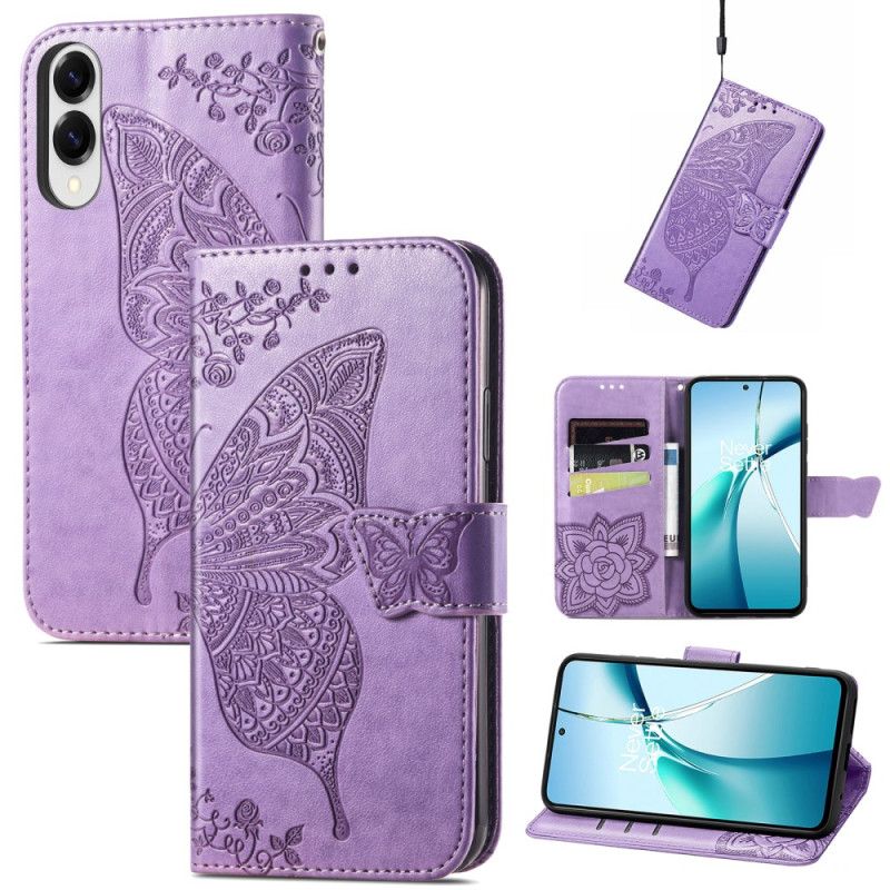 Læder Cover Samsung Galaxy S25 5g Edge Telefon Etui Barok Sommerfugl Med Håndledsrem
