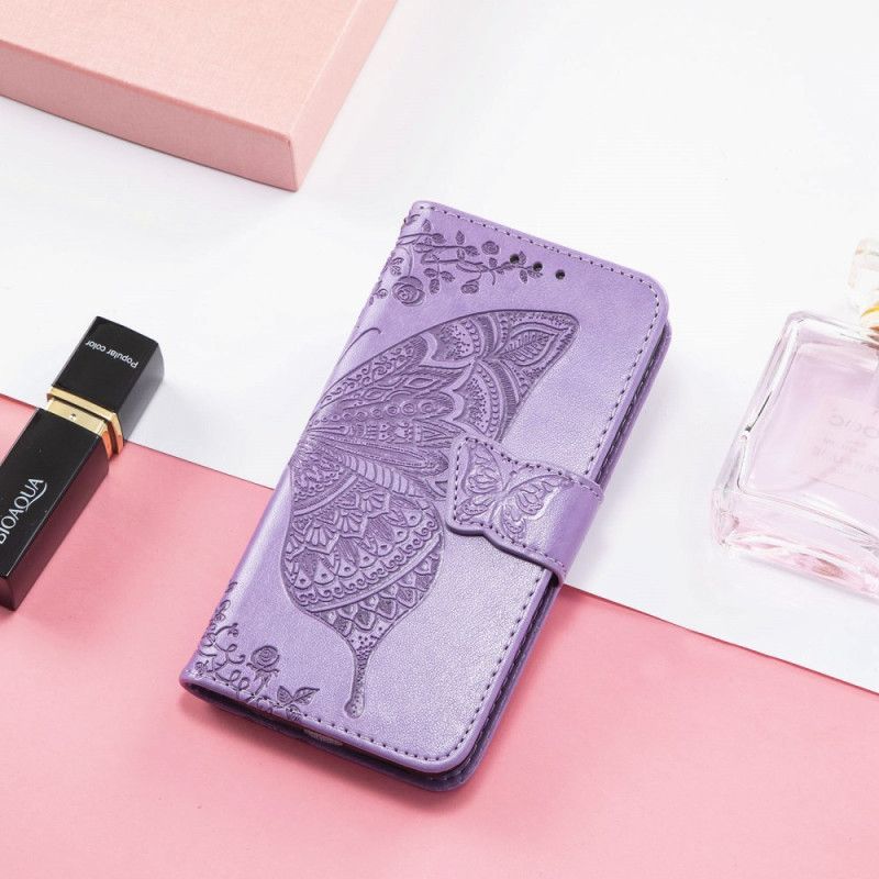 Læder Cover Samsung Galaxy S25 5g Edge Telefon Etui Barok Sommerfugl Med Håndledsrem