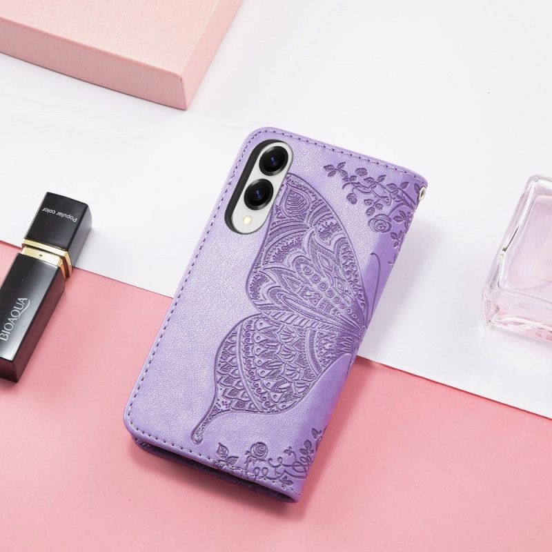 Læder Cover Samsung Galaxy S25 5g Edge Telefon Etui Barok Sommerfugl Med Håndledsrem