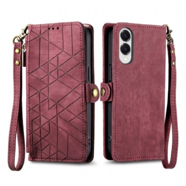 Læder Cover Samsung Galaxy S25 5g Edge Telefon Etui Geometrisk Mønster Og Snor