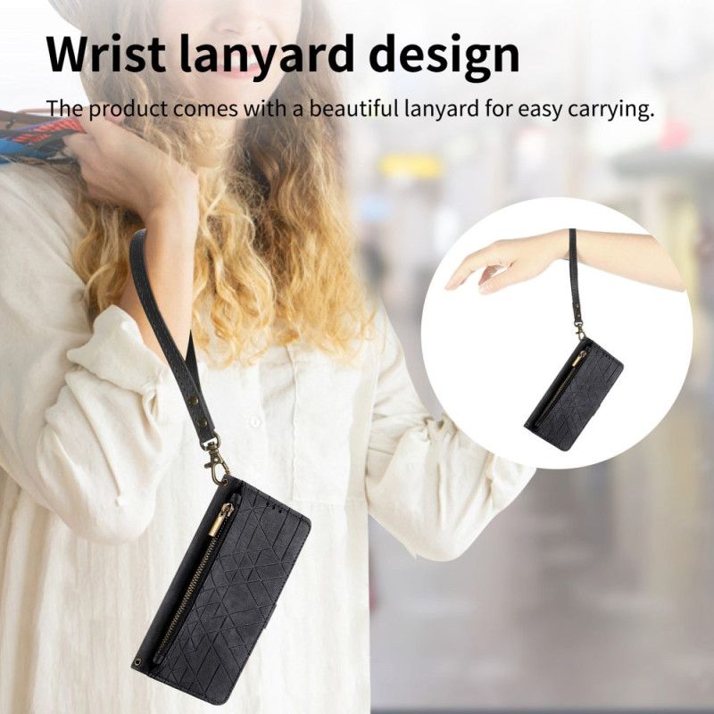 Læder Cover Samsung Galaxy S25 5g Edge Telefon Etui Geometrisk Mønster Og Snor