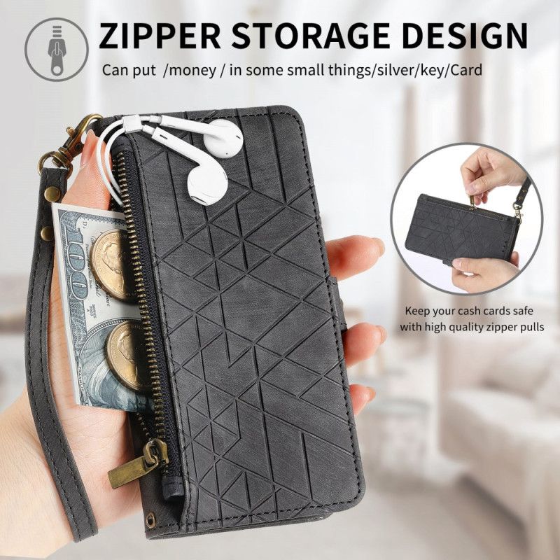 Læder Cover Samsung Galaxy S25 5g Edge Telefon Etui Geometrisk Mønster Og Snor