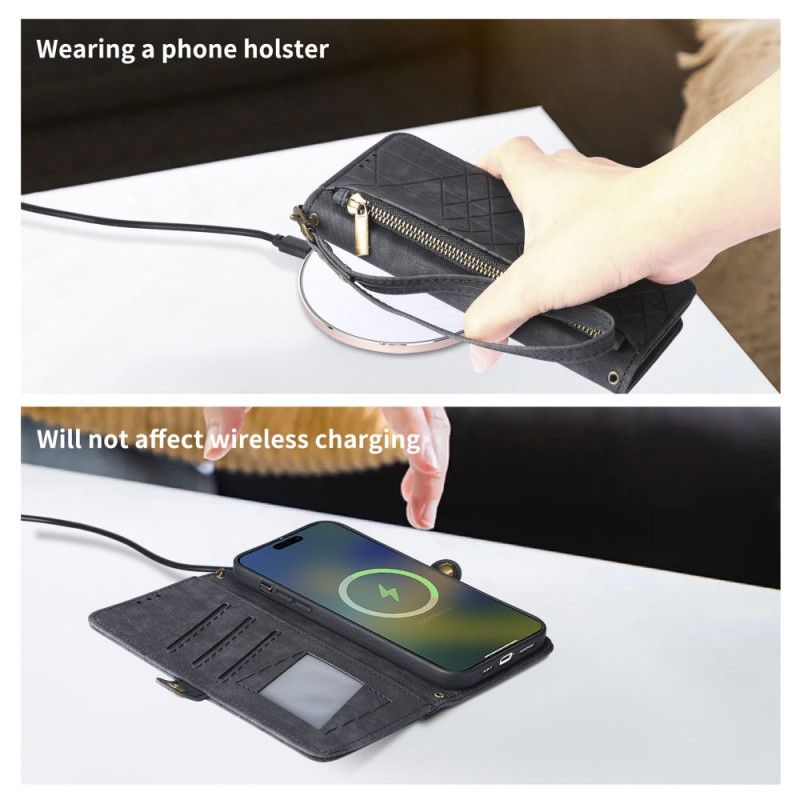 Læder Cover Samsung Galaxy S25 5g Edge Telefon Etui Geometrisk Mønster Og Snor