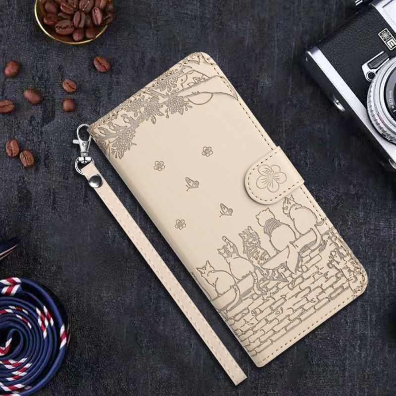 Læder Cover Samsung Galaxy S25 5g Edge Telefon Etui Kattedesign Med Rem