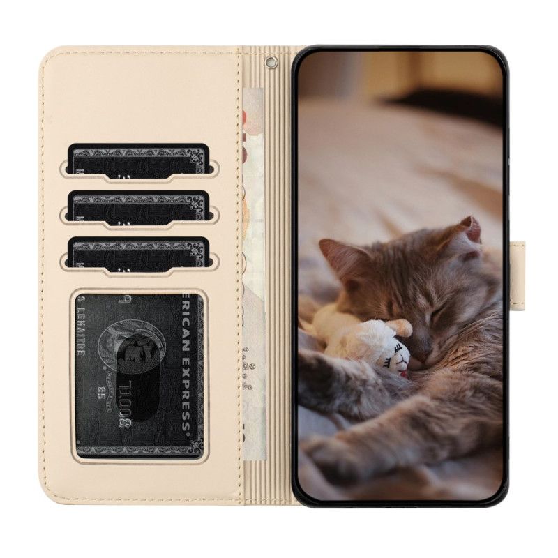 Læder Cover Samsung Galaxy S25 5g Edge Telefon Etui Kattedesign Med Rem