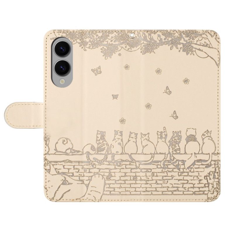 Læder Cover Samsung Galaxy S25 5g Edge Telefon Etui Kattedesign Med Rem