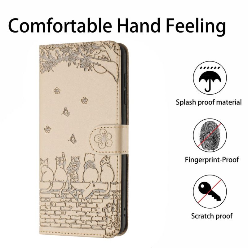 Læder Cover Samsung Galaxy S25 5g Edge Telefon Etui Kattedesign Med Rem