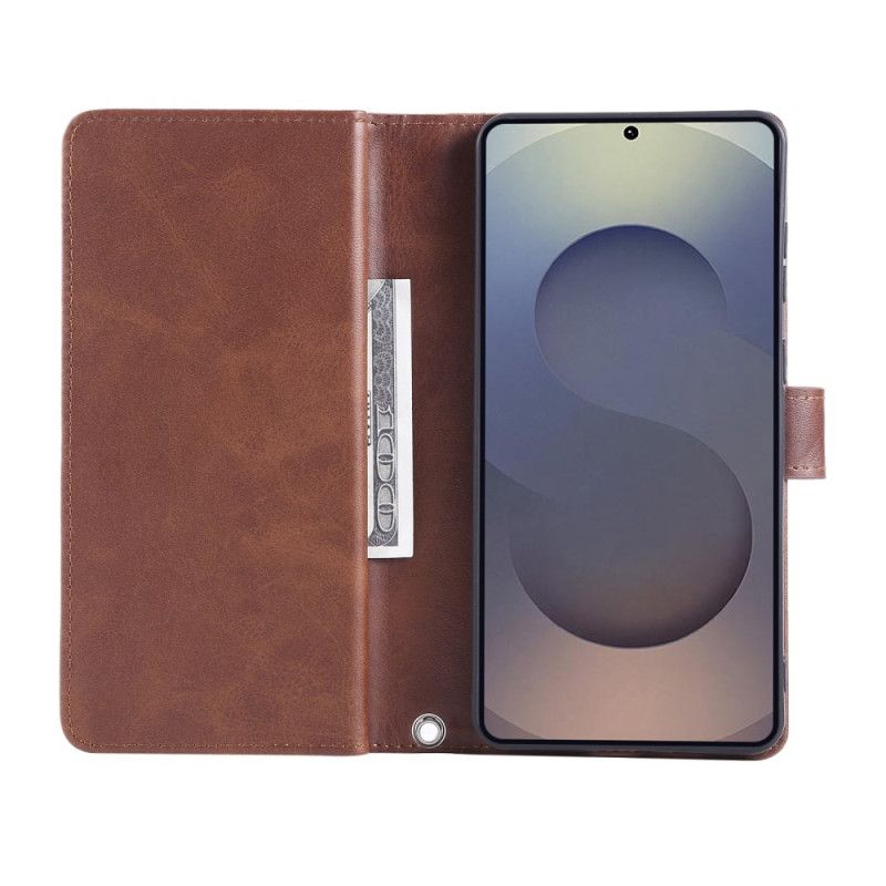 Læder Cover Samsung Galaxy S25 5g Edge Telefon Etui Magnetisk Pung Og Snor