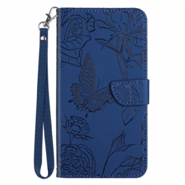 Læder Cover Samsung Galaxy S25 5g Edge Telefon Etui Sommerfugleprint Med Rem