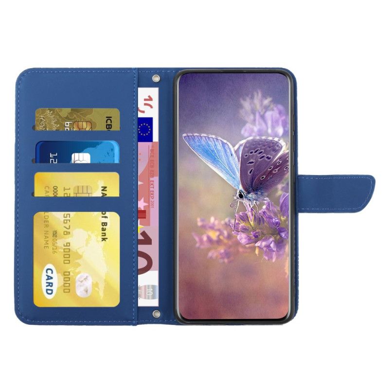 Læder Cover Samsung Galaxy S25 5g Edge Telefon Etui Sommerfugleprint Med Rem
