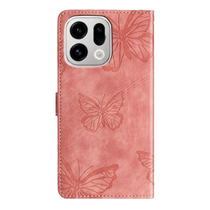 Læder Cover Oppo Find X9 Pro 5g Telefon Etui Ruskindseffekt Med Sommerfugle