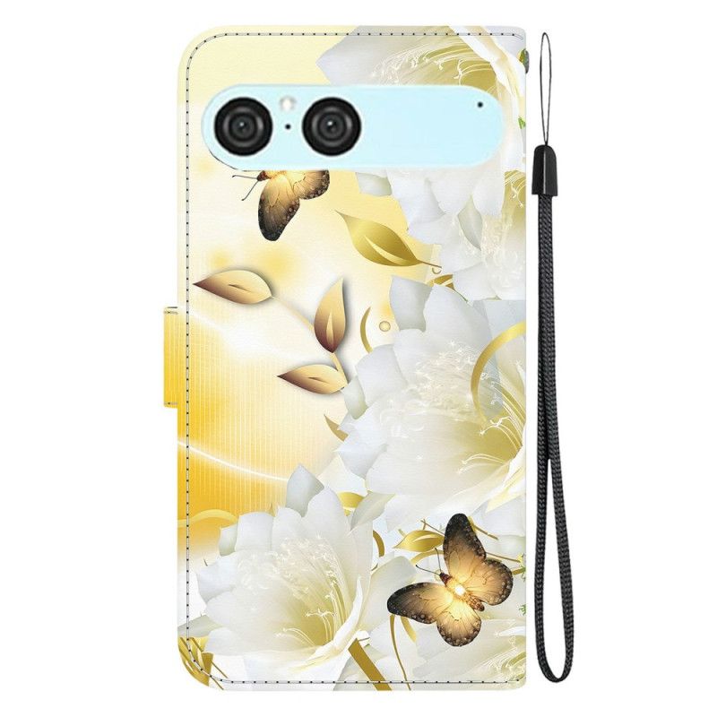 Flip Cover Sony Xperia 10 Vii Guldsommerfugle Og Hvide Blomster