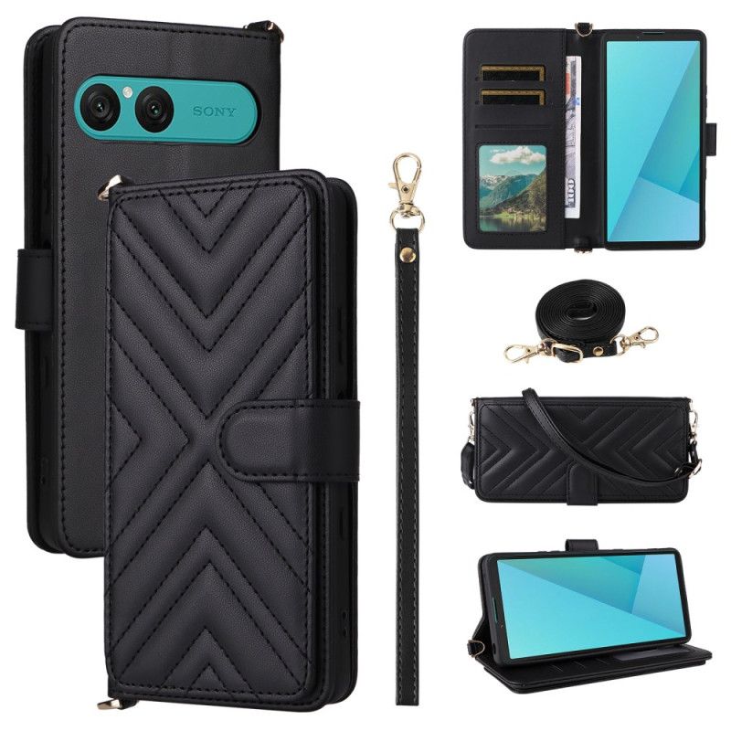 Flip Cover Sony Xperia 10 Vii Quiltet Med Rem Og Håndledsrem