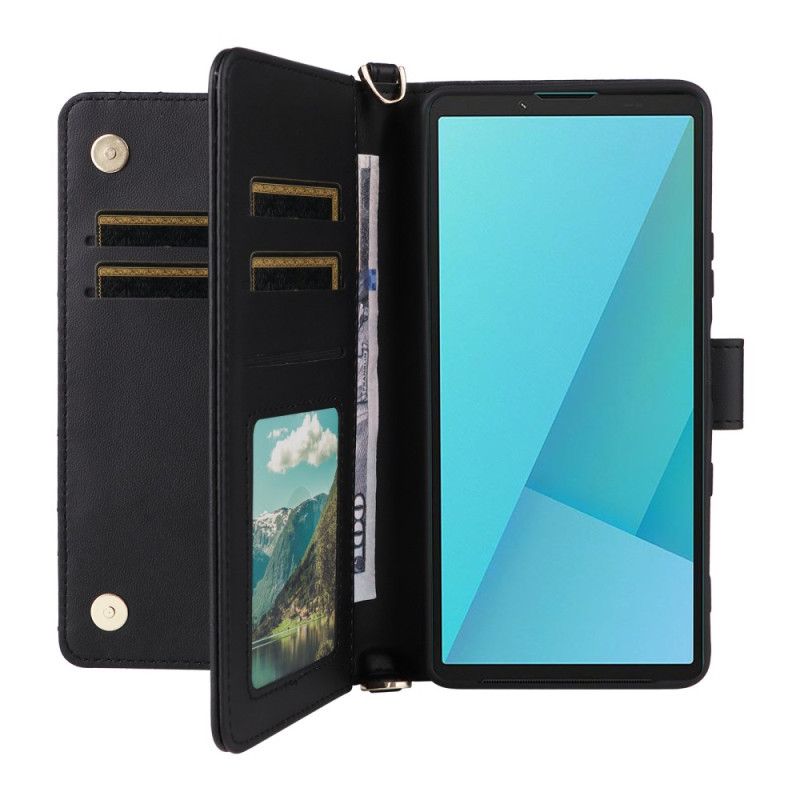 Flip Cover Sony Xperia 10 Vii Quiltet Med Rem Og Håndledsrem