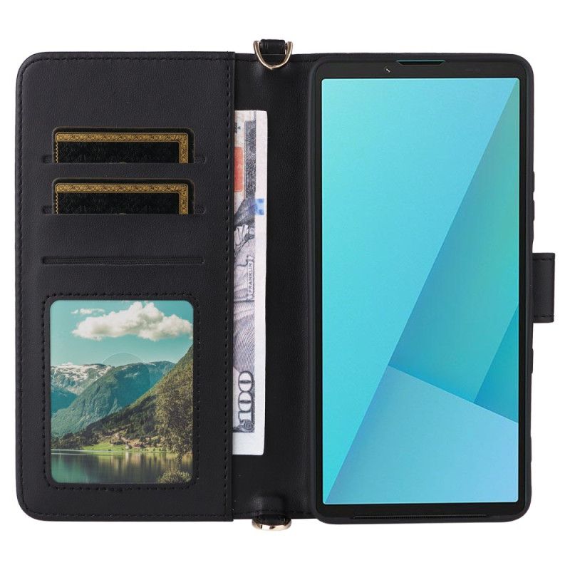 Flip Cover Sony Xperia 10 Vii Quiltet Med Rem Og Håndledsrem