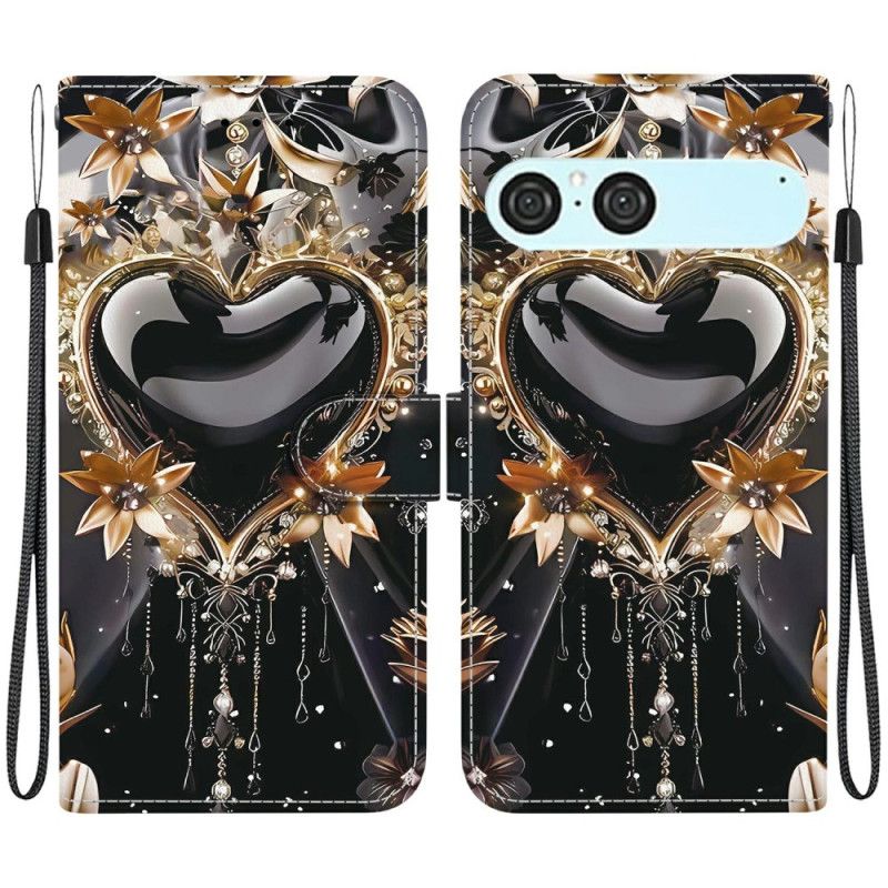 Flip Cover Sony Xperia 10 Vii Sort Og Gyldent Hjerte