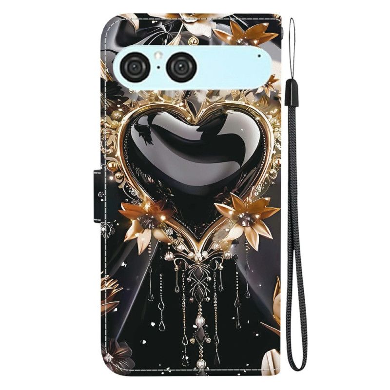 Flip Cover Sony Xperia 10 Vii Sort Og Gyldent Hjerte