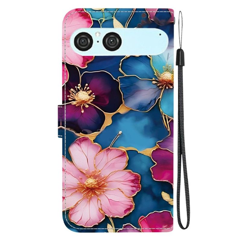 Læder Cover Sony Xperia 10 Vii Blåt Og Gyldent Blomstermønster