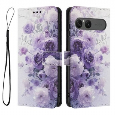 Læder Cover Sony Xperia 10 Vii Telefon Etui Lilla Roser