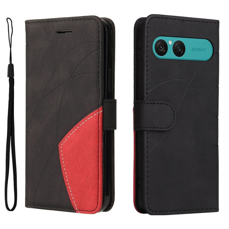 Læder Cover Sony Xperia 10 Vii Telefon Etui Tofarvet Bølget Mønster