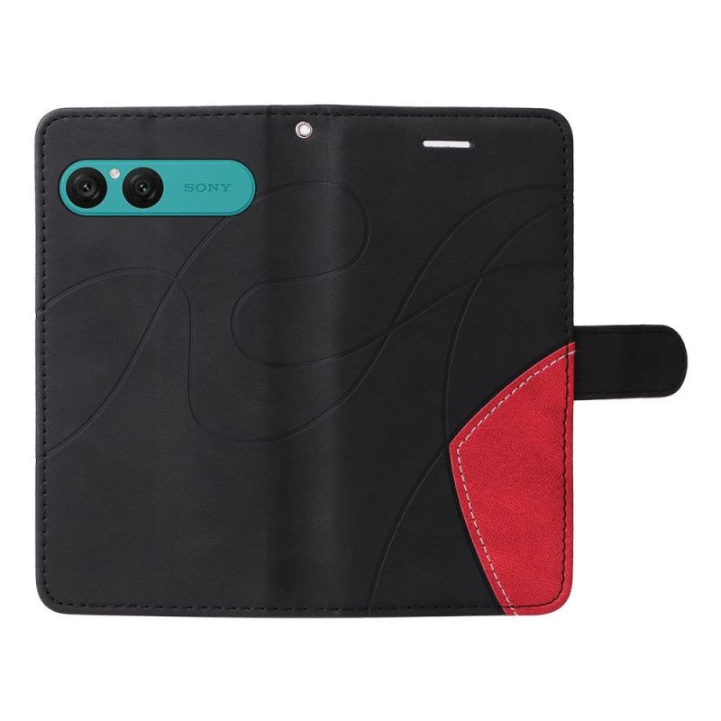 Læder Cover Sony Xperia 10 Vii Telefon Etui Tofarvet Bølget Mønster