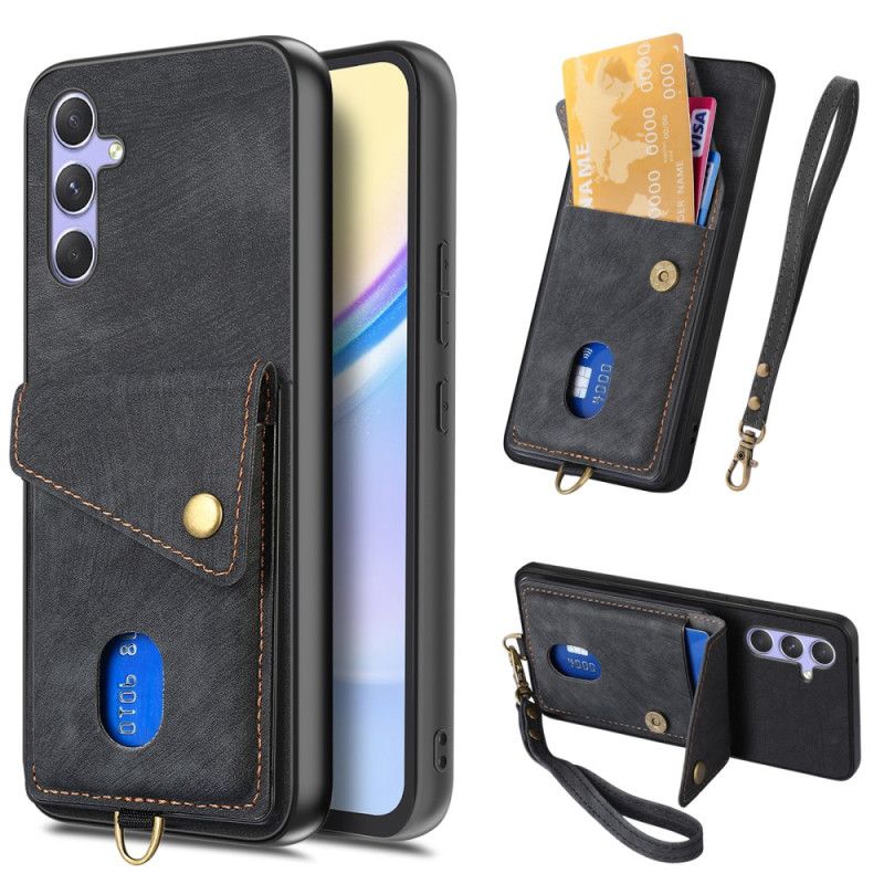 Cover Samsung Galaxy A17 4g / 5g Telefon Etui Ruskindseffekt Med Kortholder Og Snor