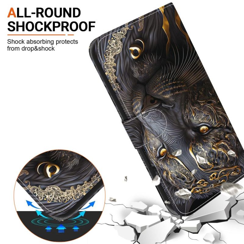 Flip Cover Samsung Galaxy A17 4g / 5g Guld Og Sort Løve
