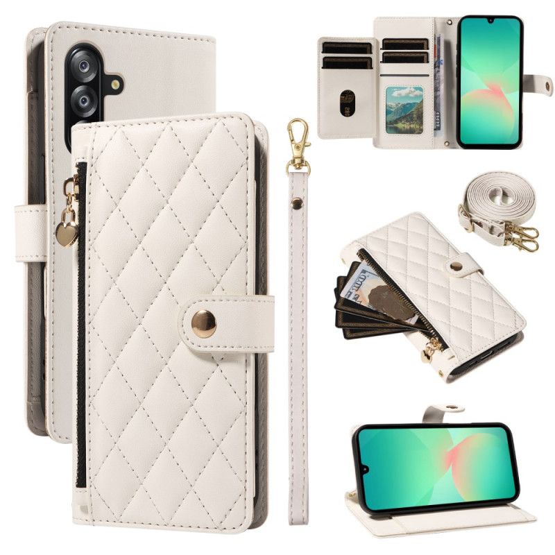 Flip Cover Samsung Galaxy A17 4g / 5g Quiltet Med Rem Og Skulderrem