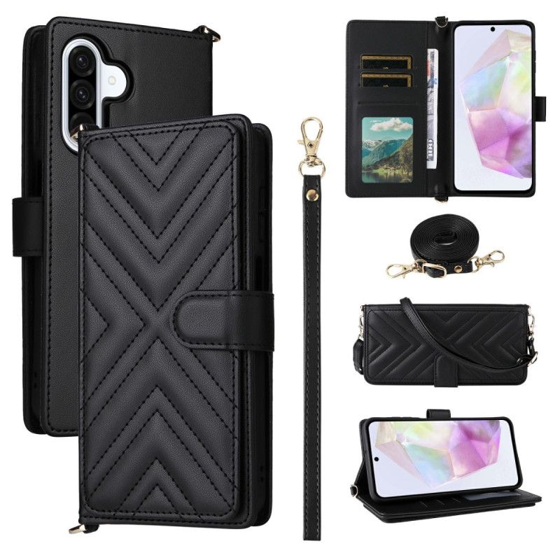 Flip Cover Samsung Galaxy A17 4g / 5g Quiltet Med Skulderrem Og Håndledsrem