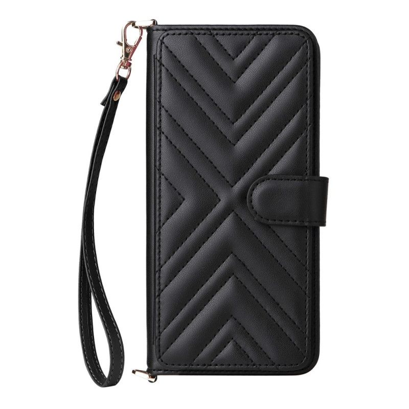 Flip Cover Samsung Galaxy A17 4g / 5g Quiltet Med Skulderrem Og Håndledsrem