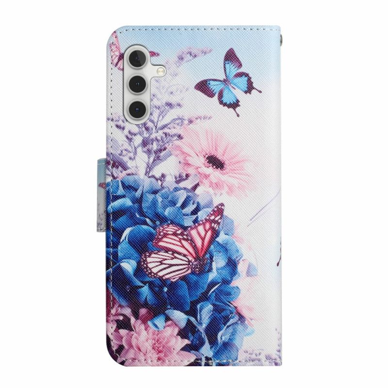 Flip Cover Samsung Galaxy A17 4g / 5g Sommerfugle Og Blomster